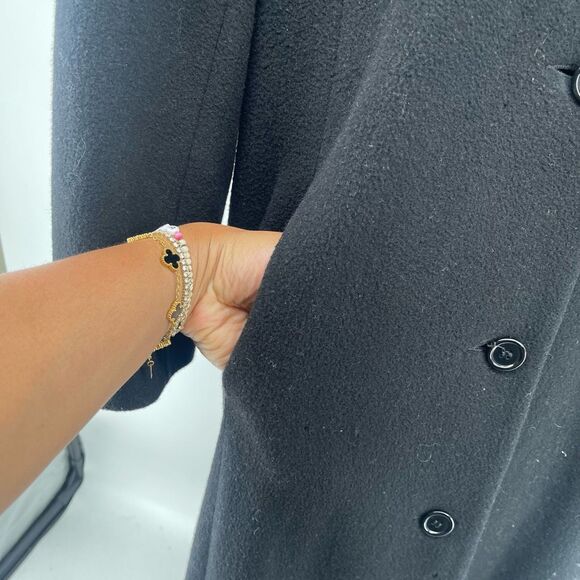 S by Searle Women’s Black Wool Cashmere Coat w/ Fox Fur Hood Trim Size 6 - Picture 6 of 17